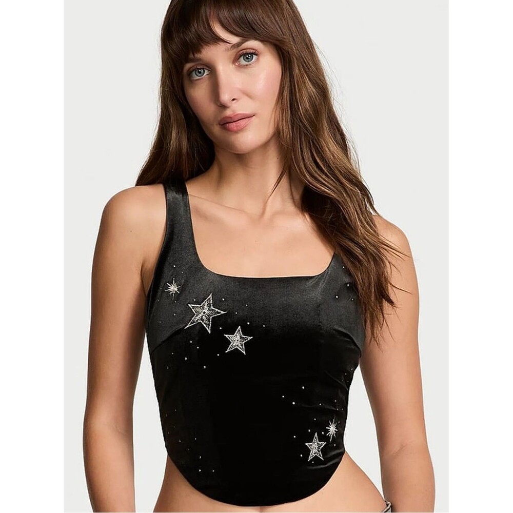 Victoria’s Secret Starstruck Rhinestone Studded Shine Velvet Corset Top Size M